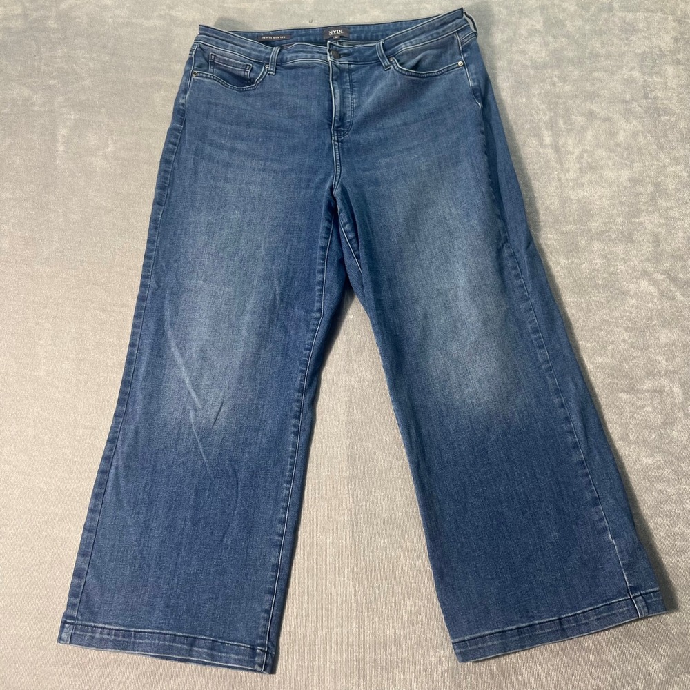NYDJ Womens Teresa Wide Leg Jeans 14 Blue High Rise Lift Tuck Medium Wash Denim
